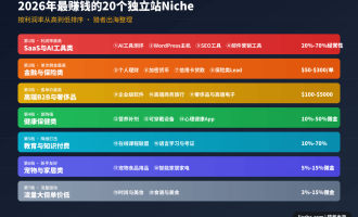 独立站赚钱Niche推荐：2026年海外最赚钱的20个Niche