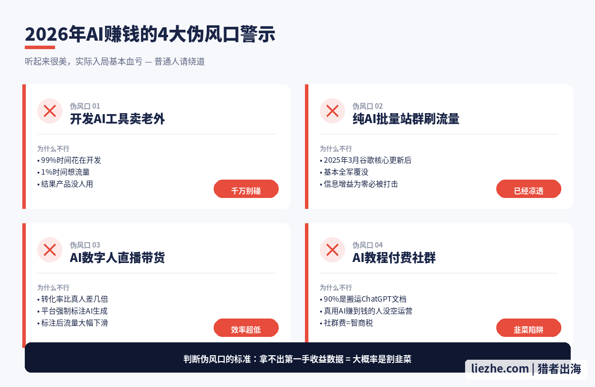 AI时代海外赚钱伪风口警示对比图