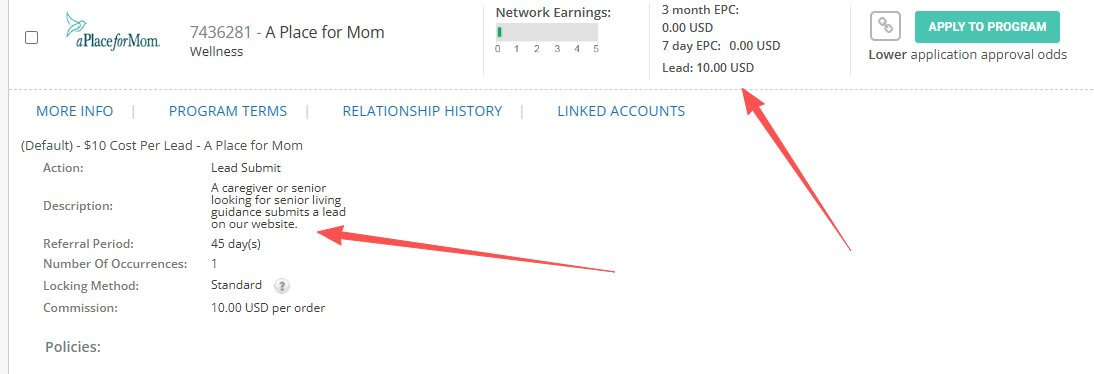 A Place for Mom联盟CPL计费10美金每单佣金截图
