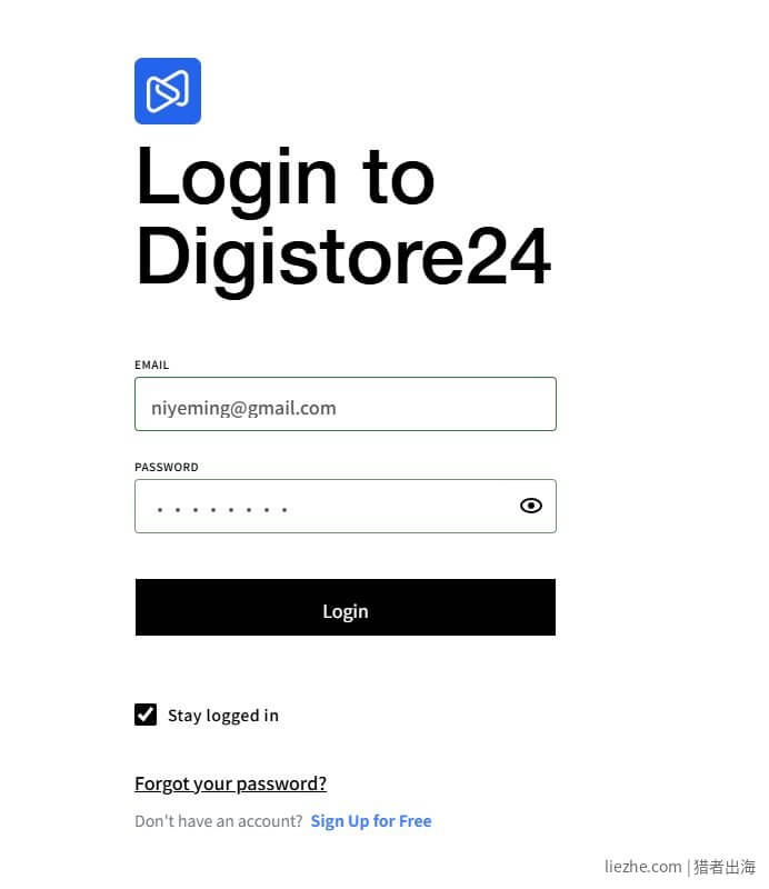 Digistore24登录页面输入邮箱和密码