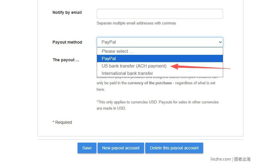 Digistore24收款方式Payout method选择ACH推荐