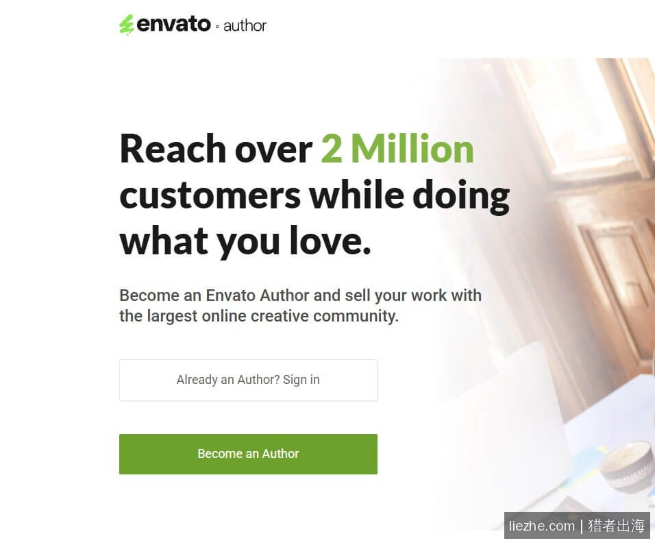 Envato Author申请页面Reach over 2 Million customers