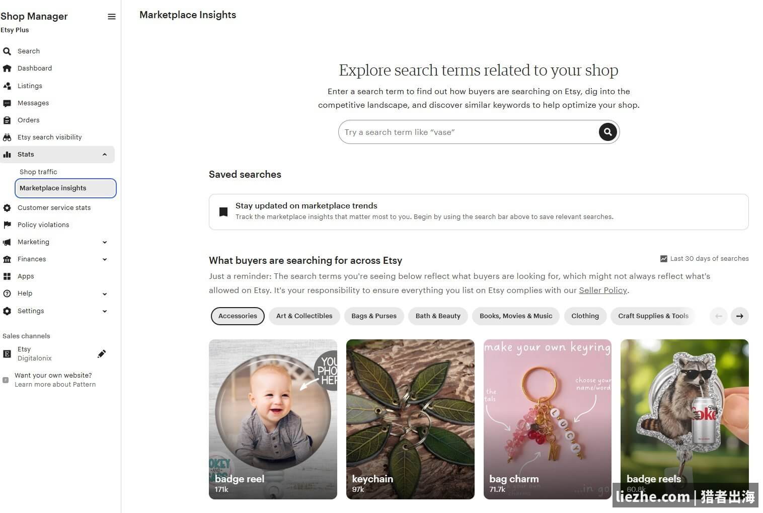 Etsy后台Marketplace Insights市场买家搜索词洞察