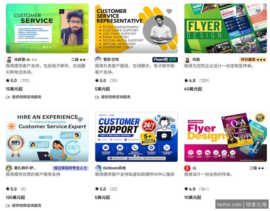 Fiverr平台上的Customer Service客服Gig服务展示