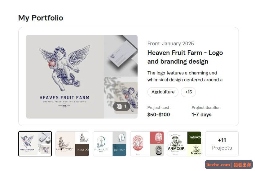 Fiverr卖家作品集展示页面Heaven Fruit Farm Logo设计案例
