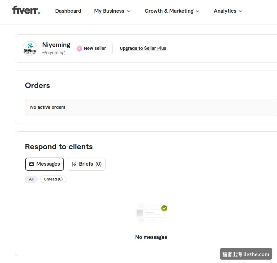Fiverr卖家后台Dashboard操作界面