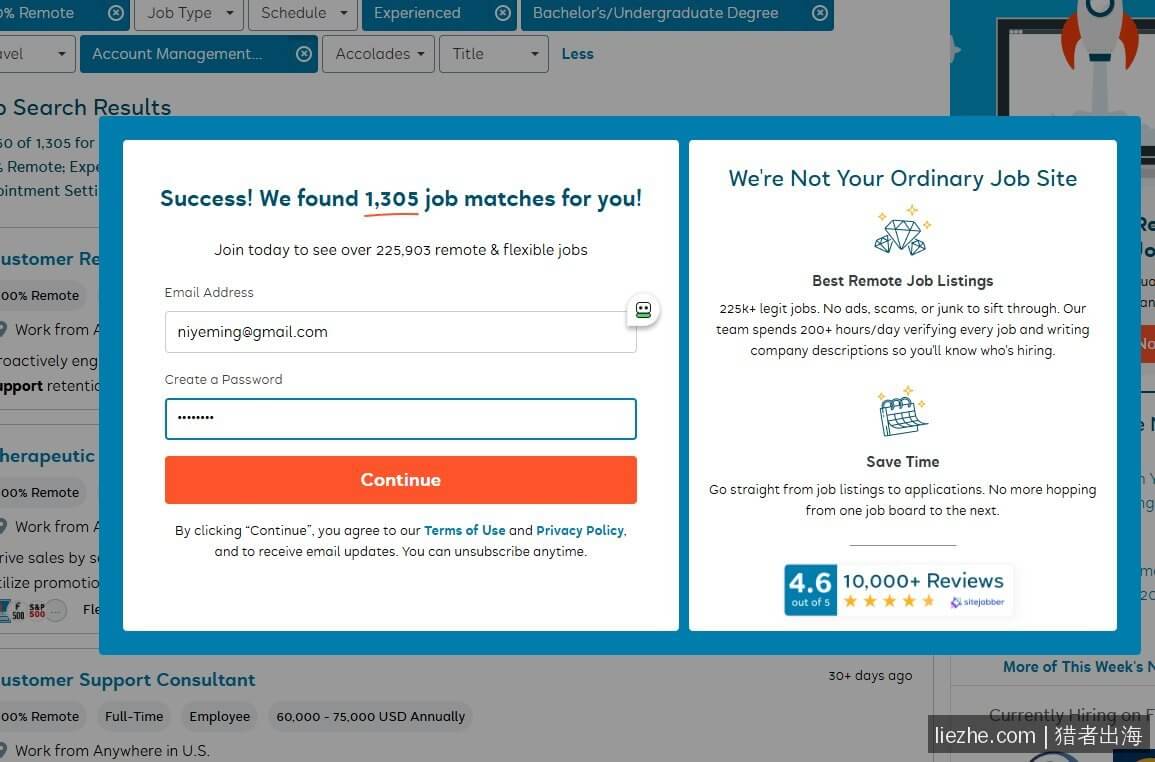 FlexJobs注册账号查看1305个匹配岗位