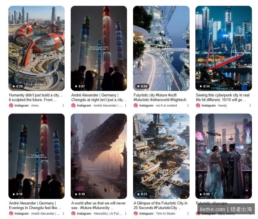 IG Reels AI生成视频赛道爆款对标:未来城市、科幻场景类内容
