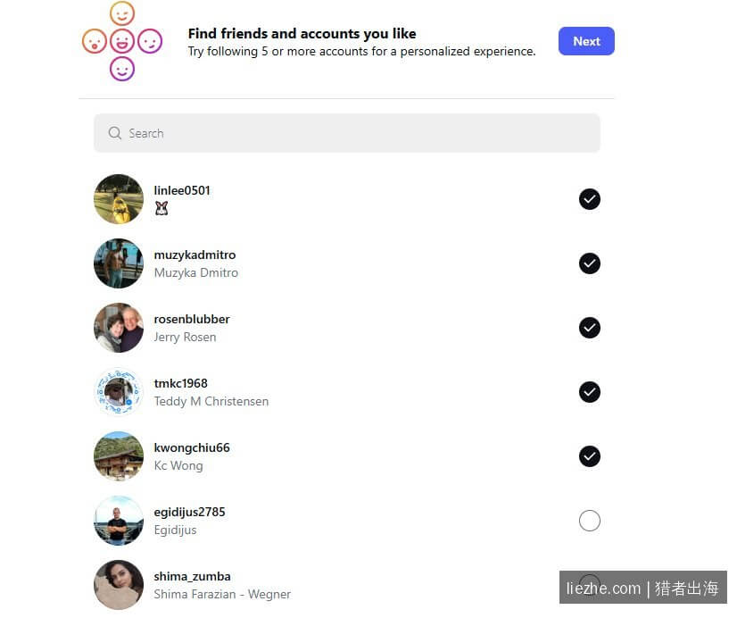 Instagram注册卡在关注5个人界面:点Next也跳不出去