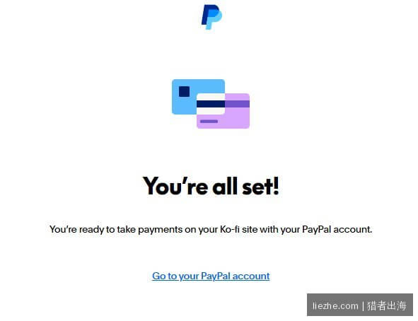 PayPal成功绑定Ko-fi:You are all set 收款准备就绪