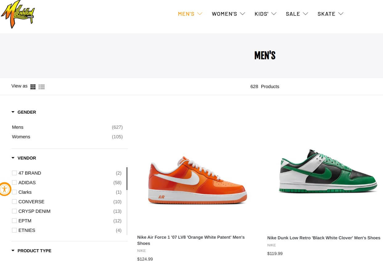 跨境电商独立站案例：Millennium Shoes球鞋商城628款产品