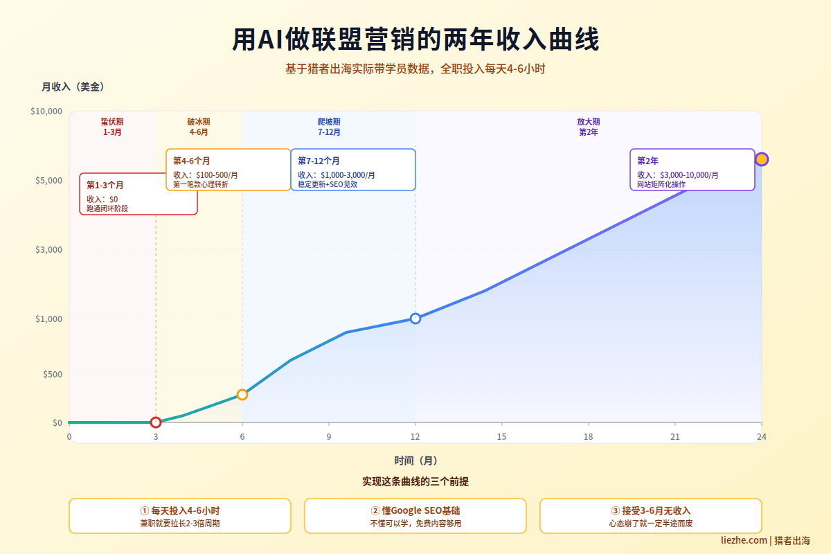 用AI做联盟营销的两年收入成长曲线