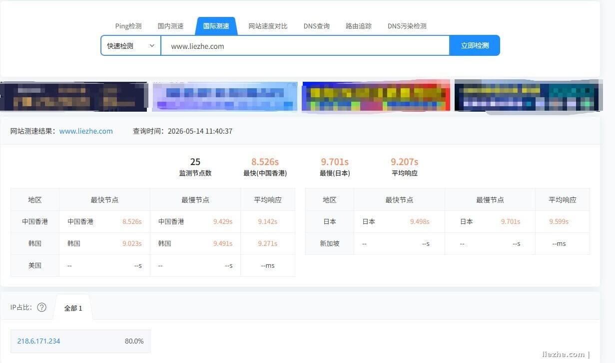 liezhe.com国际测速数据亚洲多节点响应时间对比