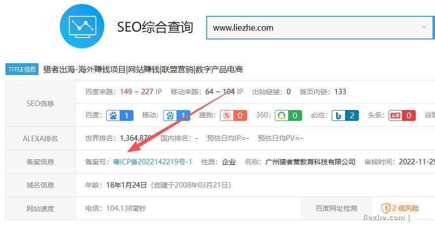 猎者出海liezhe.com站长工具SEO综合查询数据截图