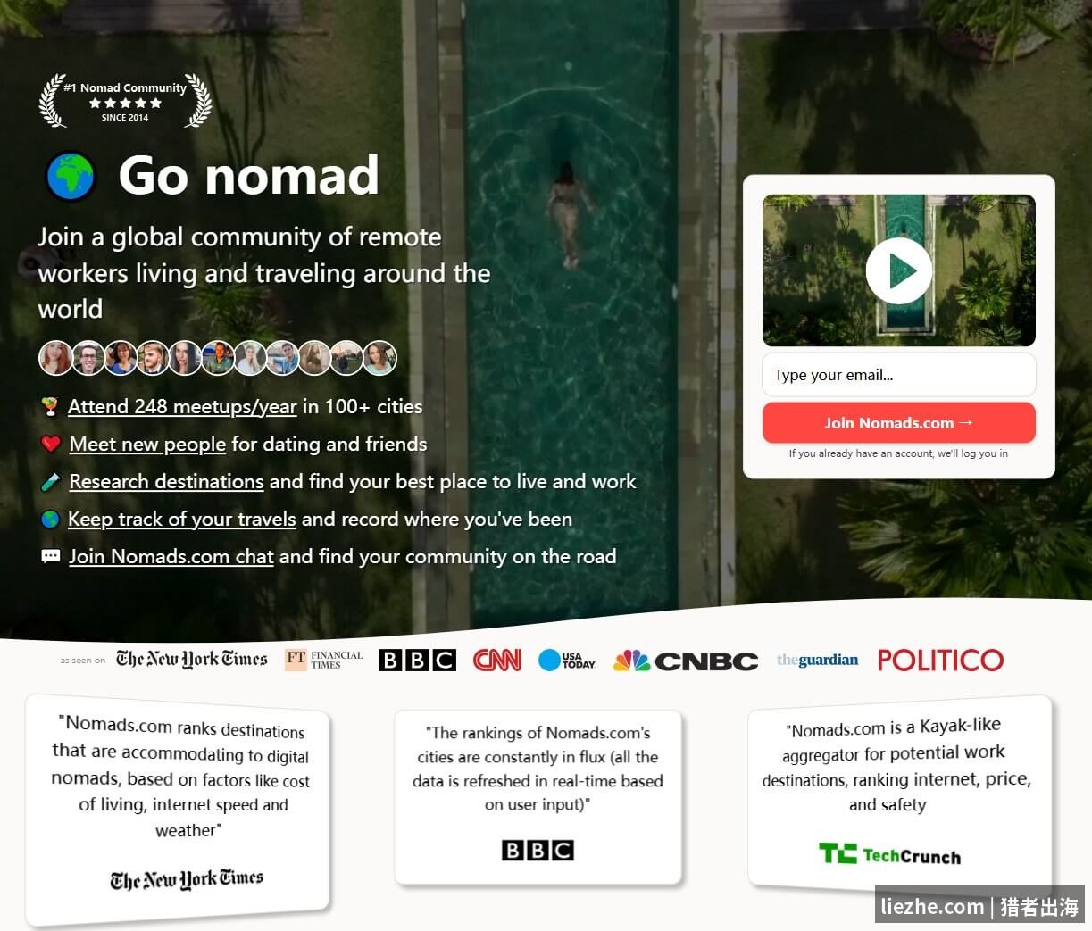 Pieter Levels的Nomads.com数字游民社区首页:一个人做SaaS年入300万美金的代表作