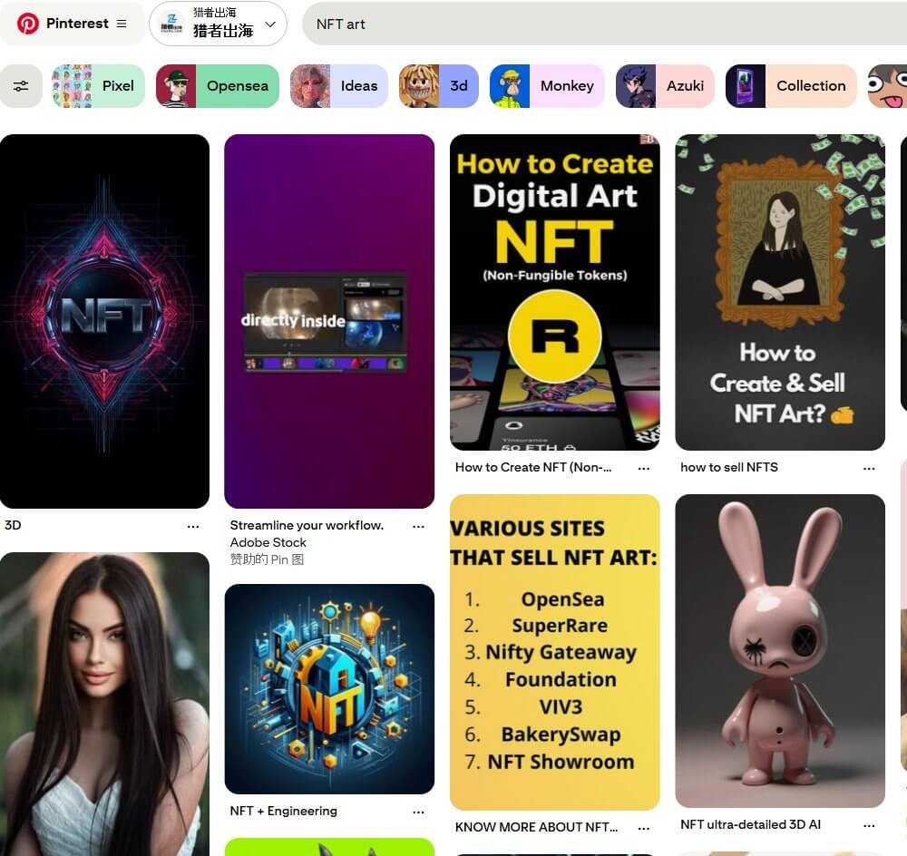 Pinterest平台NFT艺术和教程图片引流真实案例
