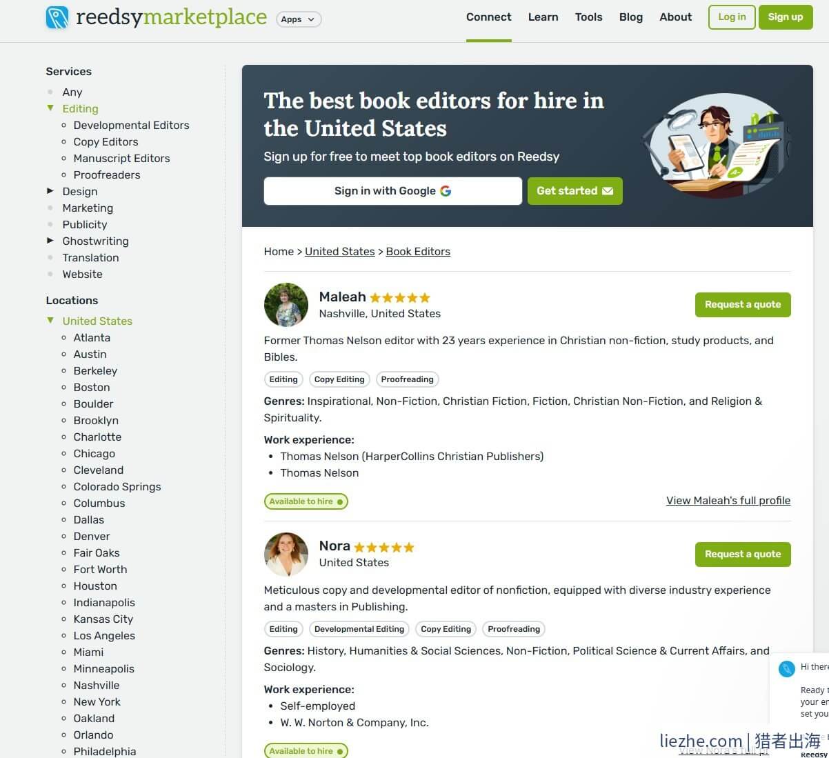 Reedsy美国book editors列表展示Maleah和Nora的资历