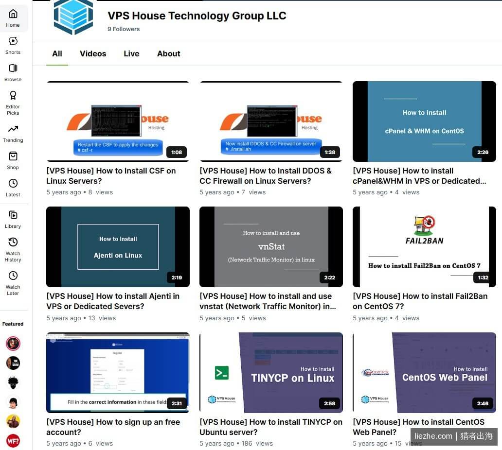 Rumble上VPS House技术频道5年只有9个粉丝