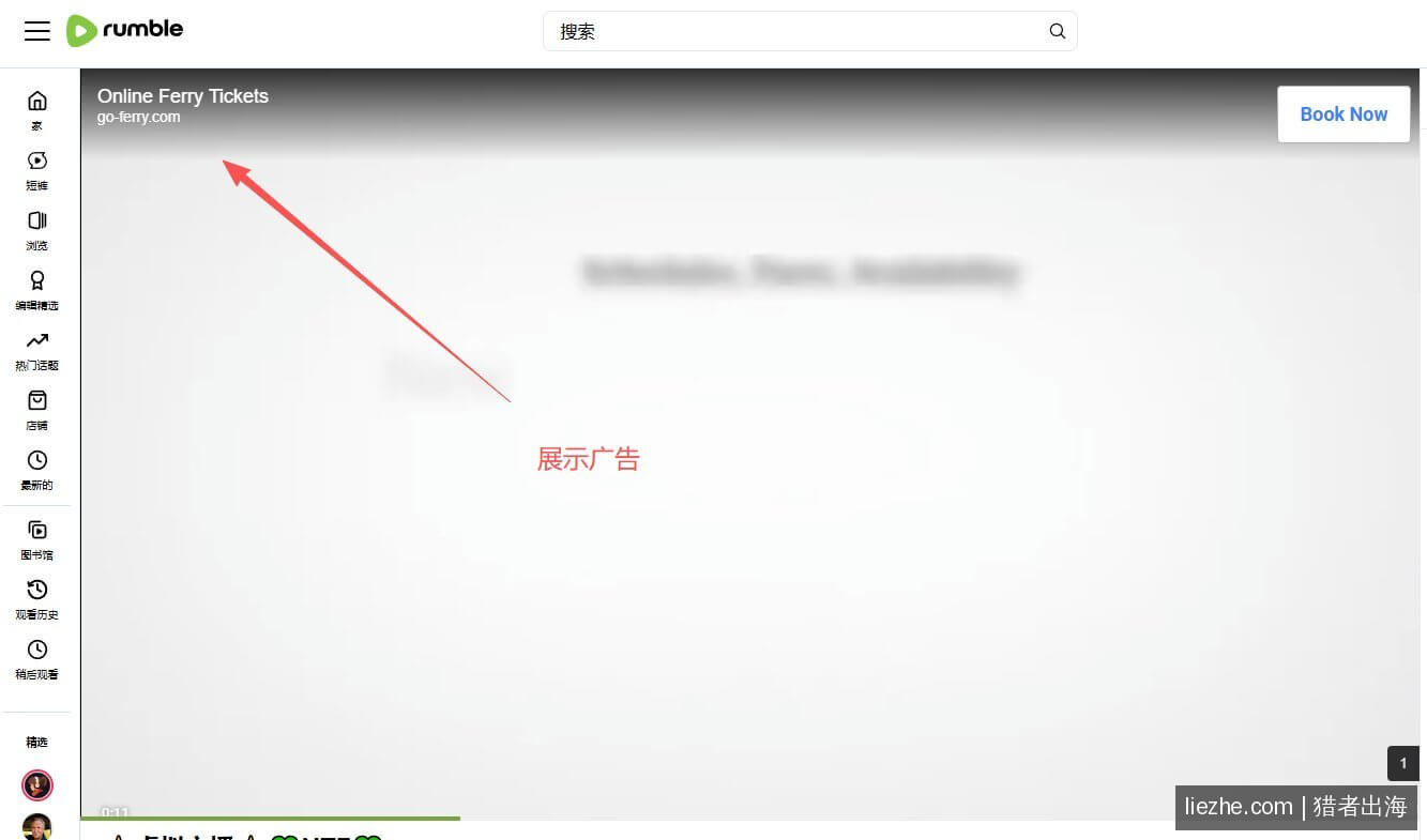 Rumble视频上方的展示广告示例