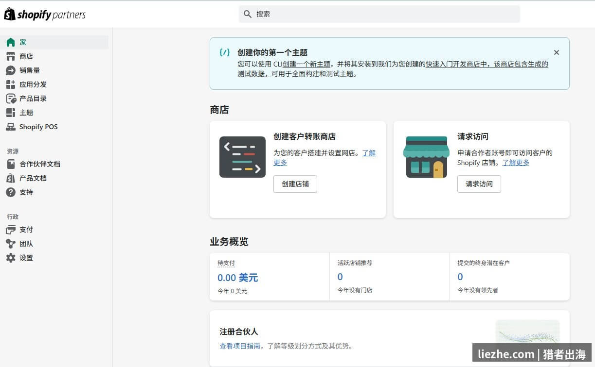 Shopify Partner后台Dashboard
