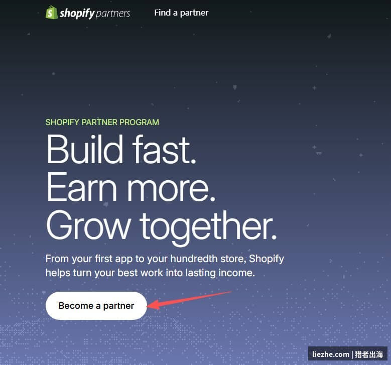 Shopify Partners合作伙伴落地页