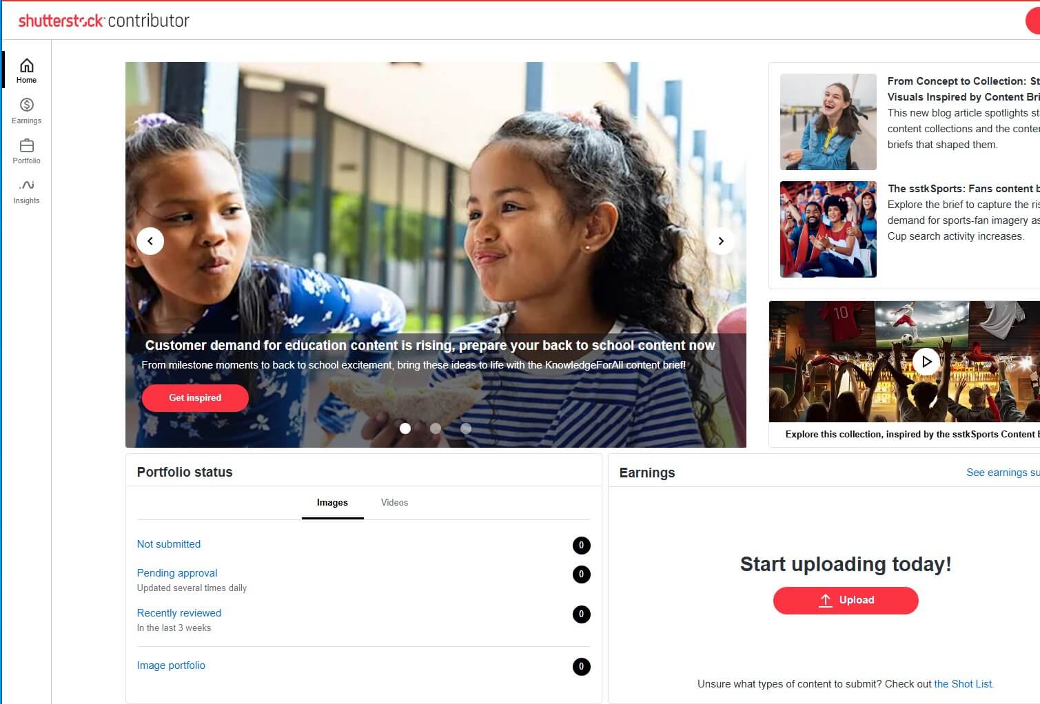 Shutterstock投稿者Contributor后台首页界面