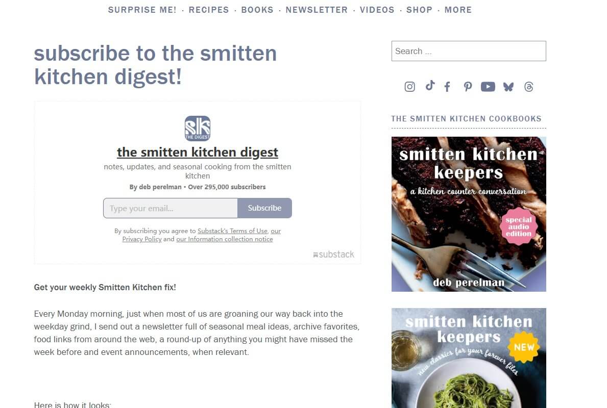 smittenkitchen Substack订阅页面