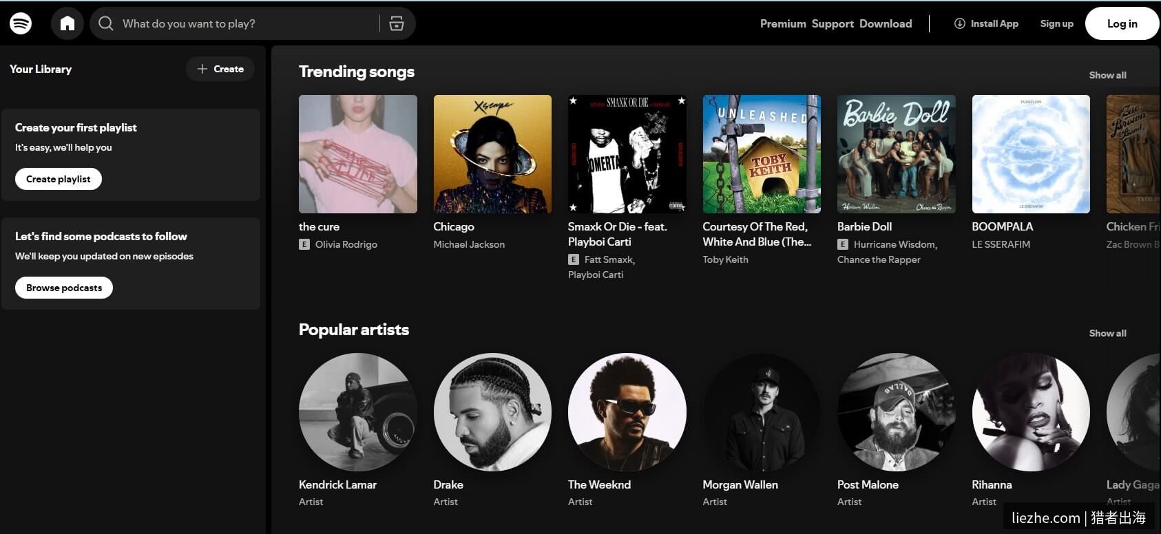 Spotify全球最大音频流媒体平台首页界面