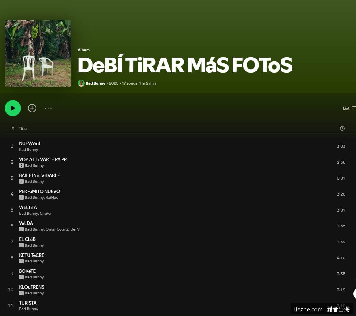 Spotify专辑界面展示音乐和音频内容