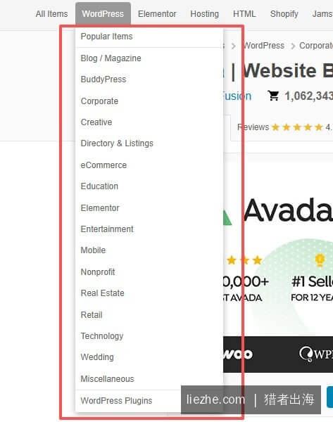 ThemeForest WordPress主题分类目录列表