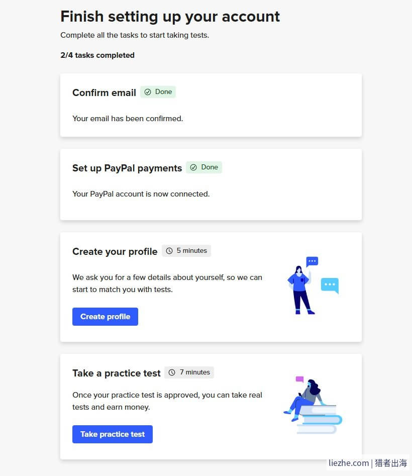 UserTesting checklist完成2/4任务进度