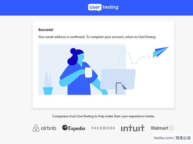 UserTesting邮箱验证成功提示页面