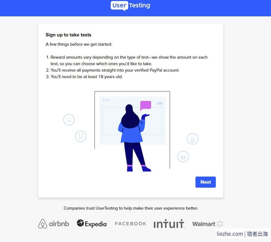UserTesting注册页面说明三大前置条件