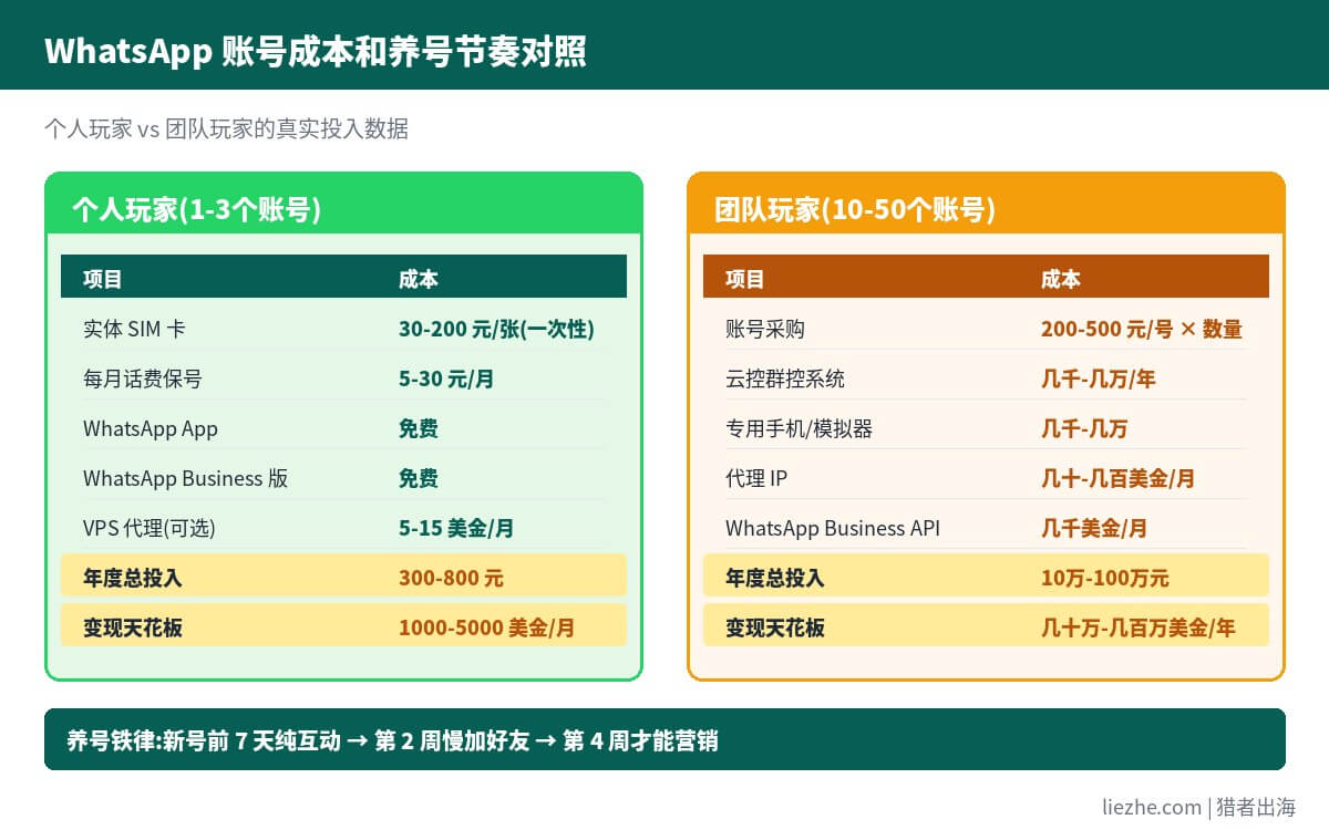 WhatsApp账号成本和养号节奏对照表
