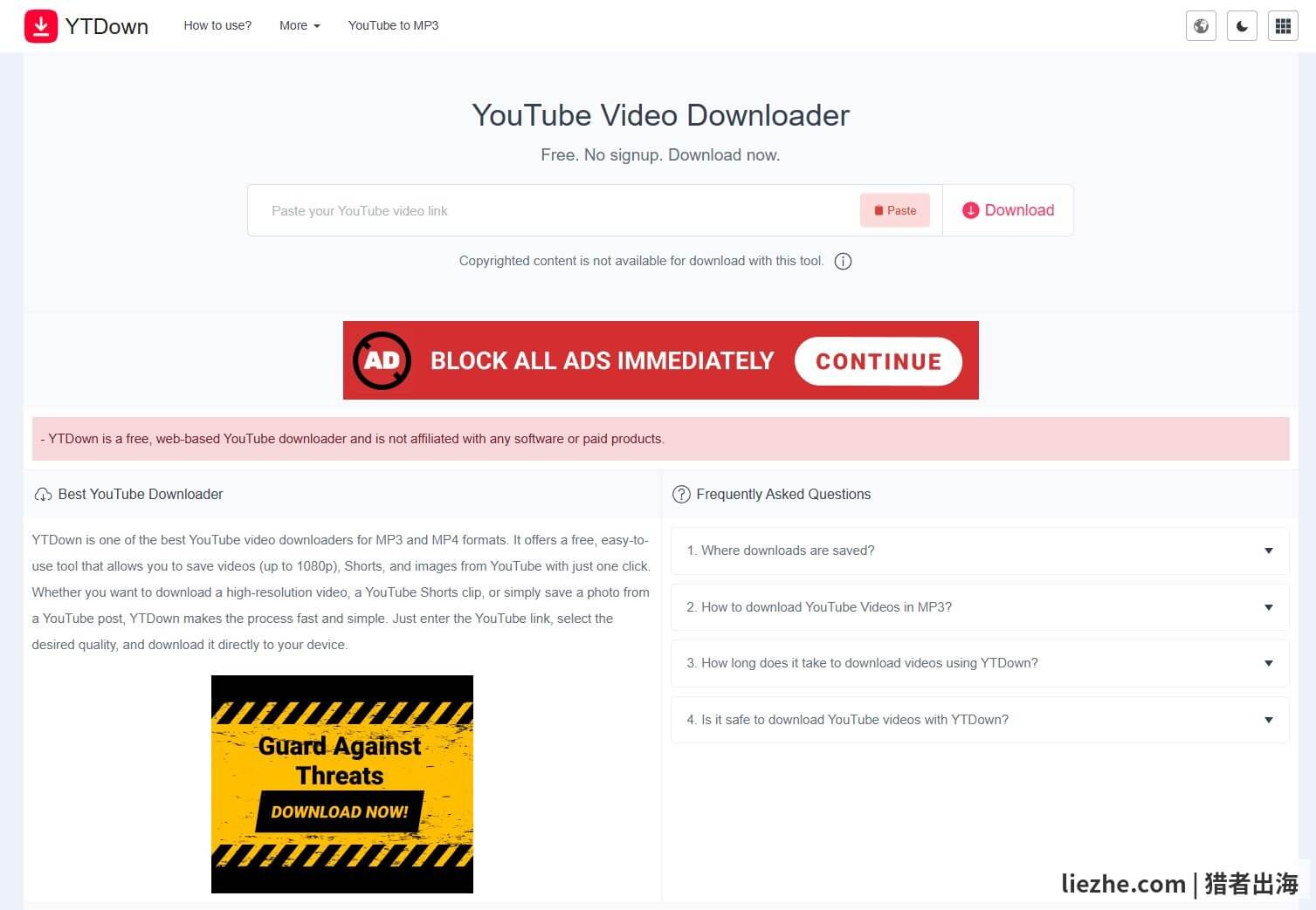 工具站独立站案例：YTDown YouTube视频下载工具