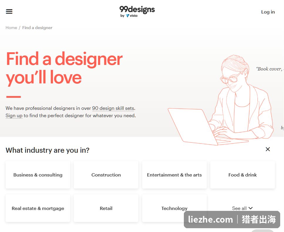 99designs找设计师平台，按行业分类，专门做设计众包