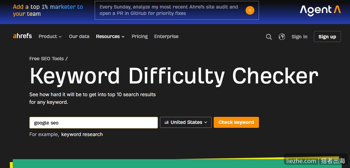 Ahrefs关键词难度检查器查询google seo