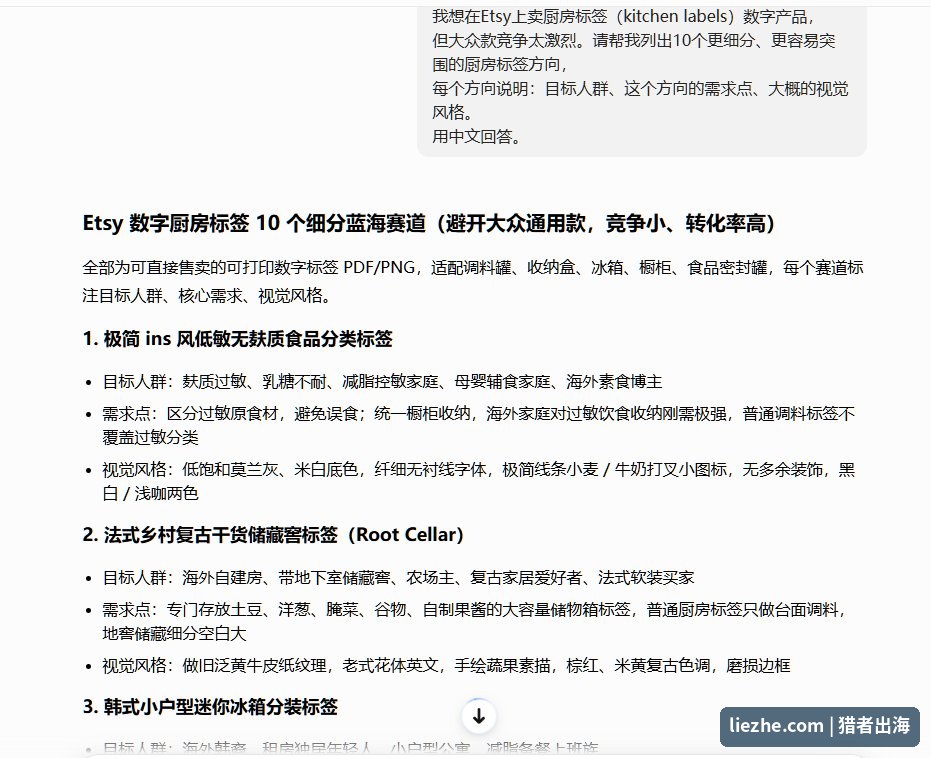 用AI找厨房标签细分蓝海方向的提示词和结果