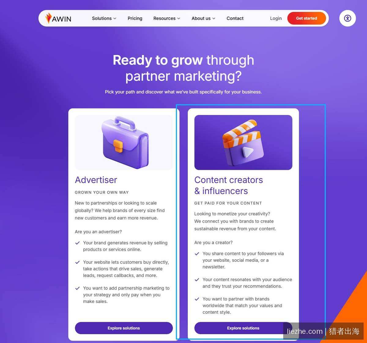 Awin注册选择身份页面，选择Content creators内容创作者