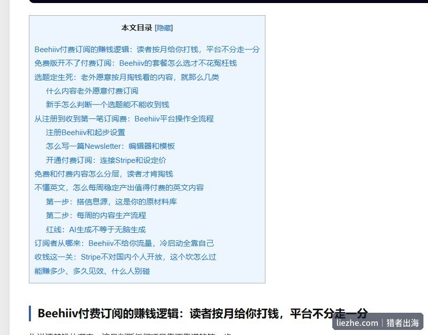 Beehiiv文章问答式H2标题目录截图