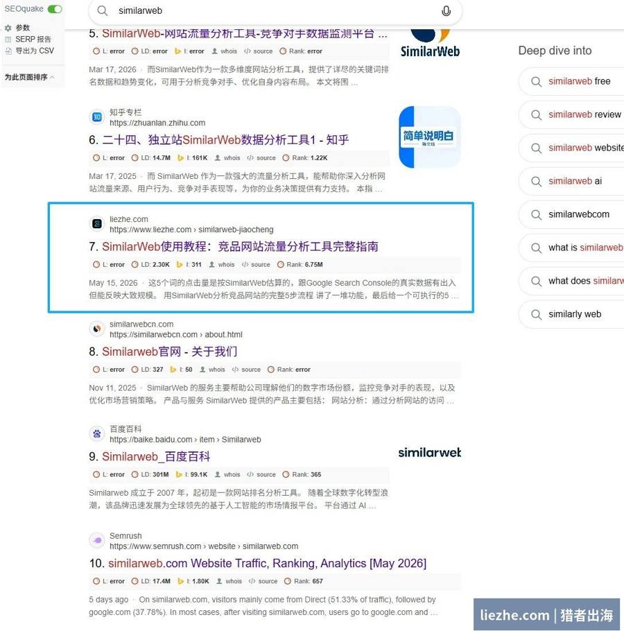 Bing搜索similarweb中文站排名第7位