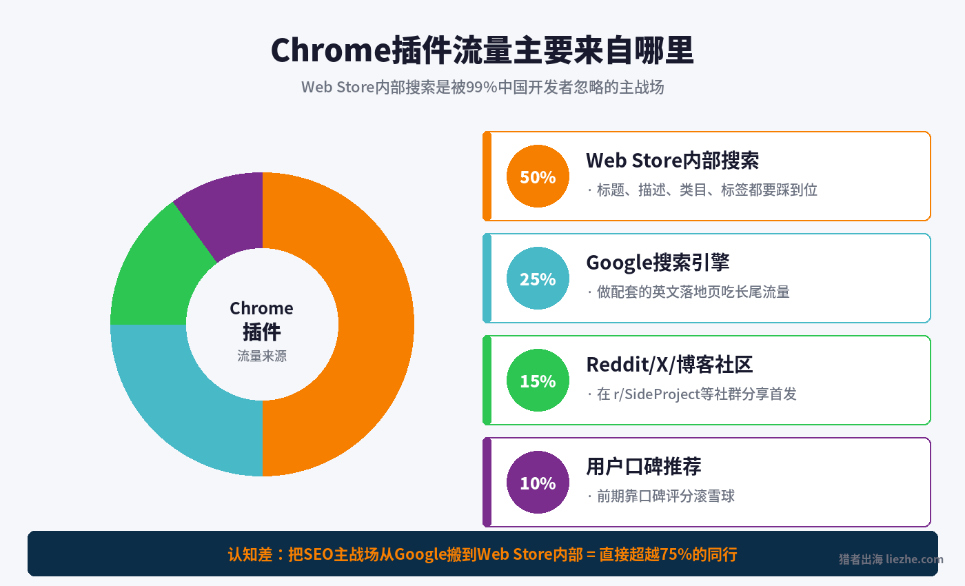 Chrome插件用户从哪里来的流量来源分布图