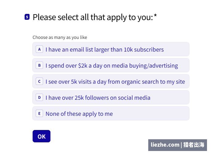 Clickbank注册问卷第五题:选择符合你的条件