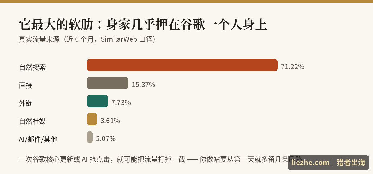 信息图展示Shotkit流量过度依赖自然搜索的单一来源风险