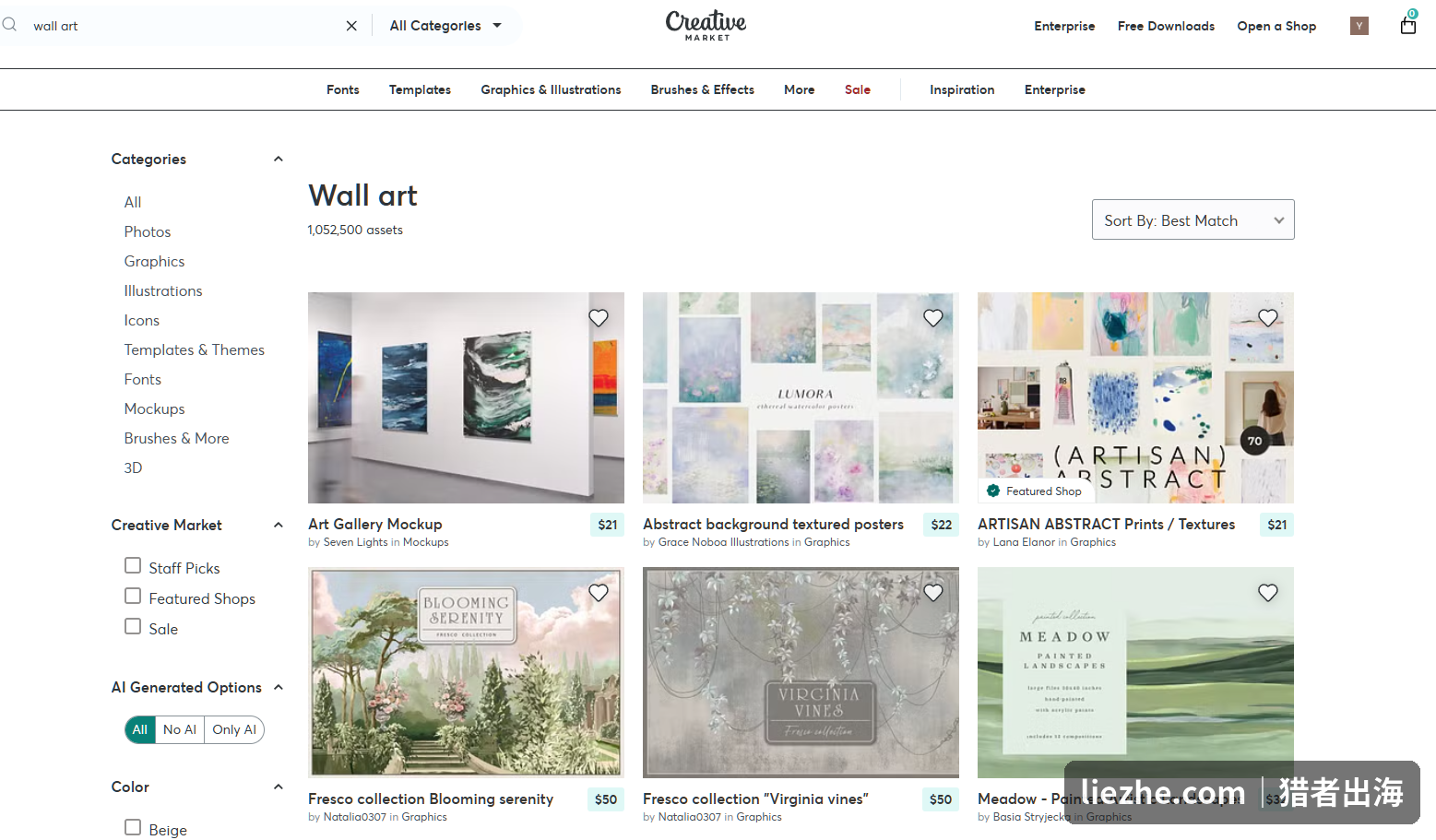 Creative Market上的wall art素材，偏设计师市场、客单价较高