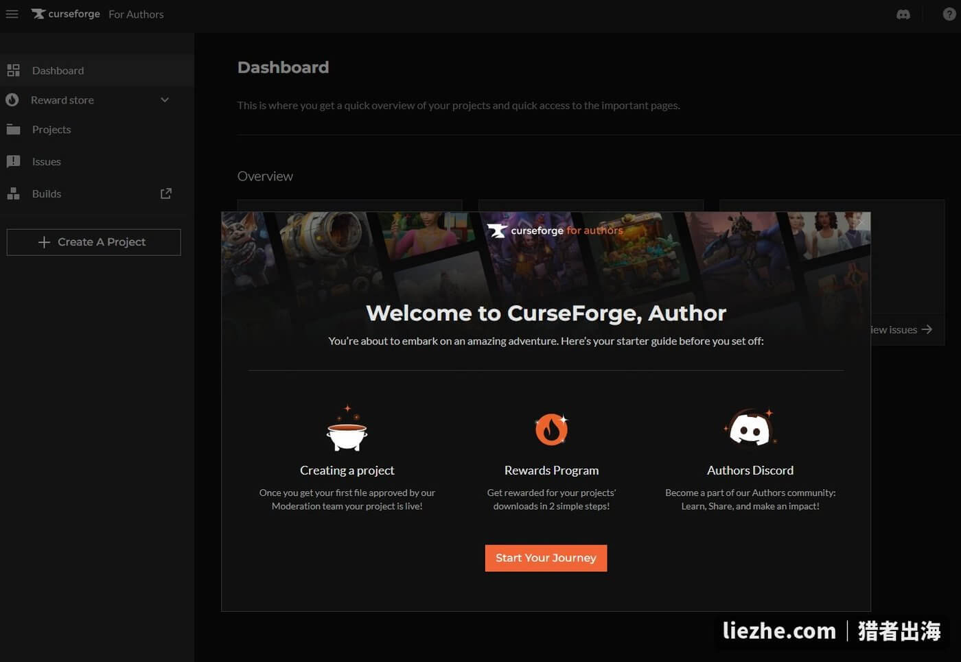 CurseForge作者后台Dashboard欢迎页