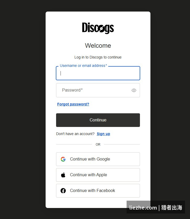 Discogs注册登录页面,支持邮箱和Google账号