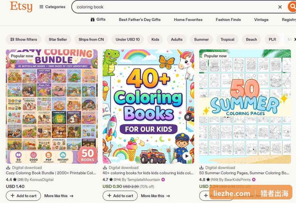 Etsy上搜索coloring book的数字下载产品搜索结果