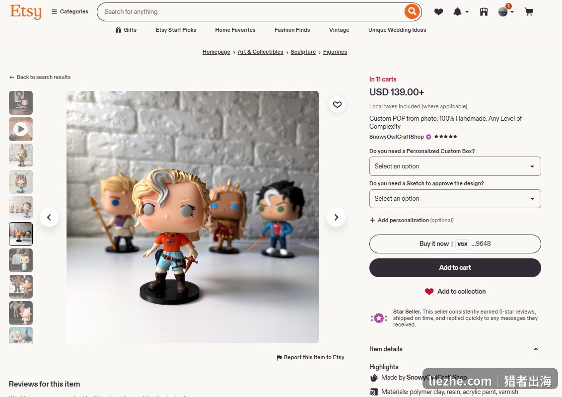 Etsy上根据照片定制的POP风格3D手办，139美金起，五星好评店铺