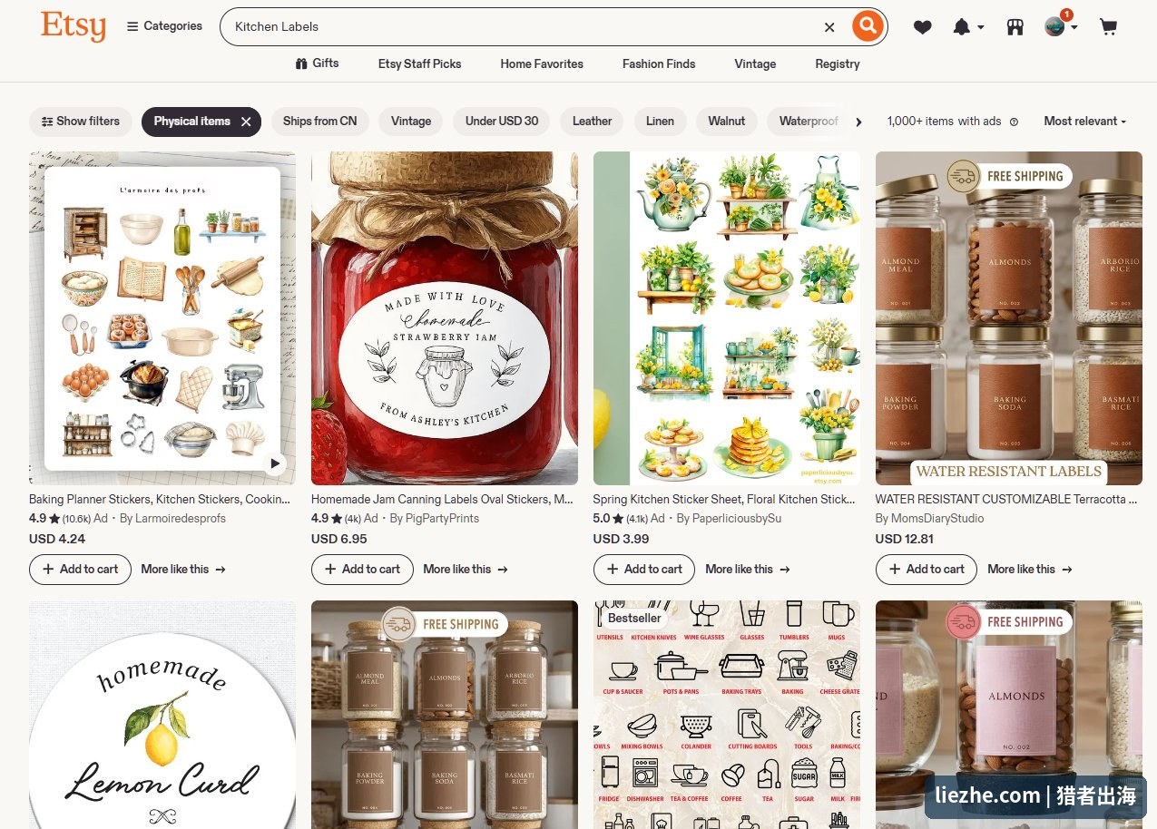 Etsy搜索Kitchen Labels的厨房标签数字产品结果页